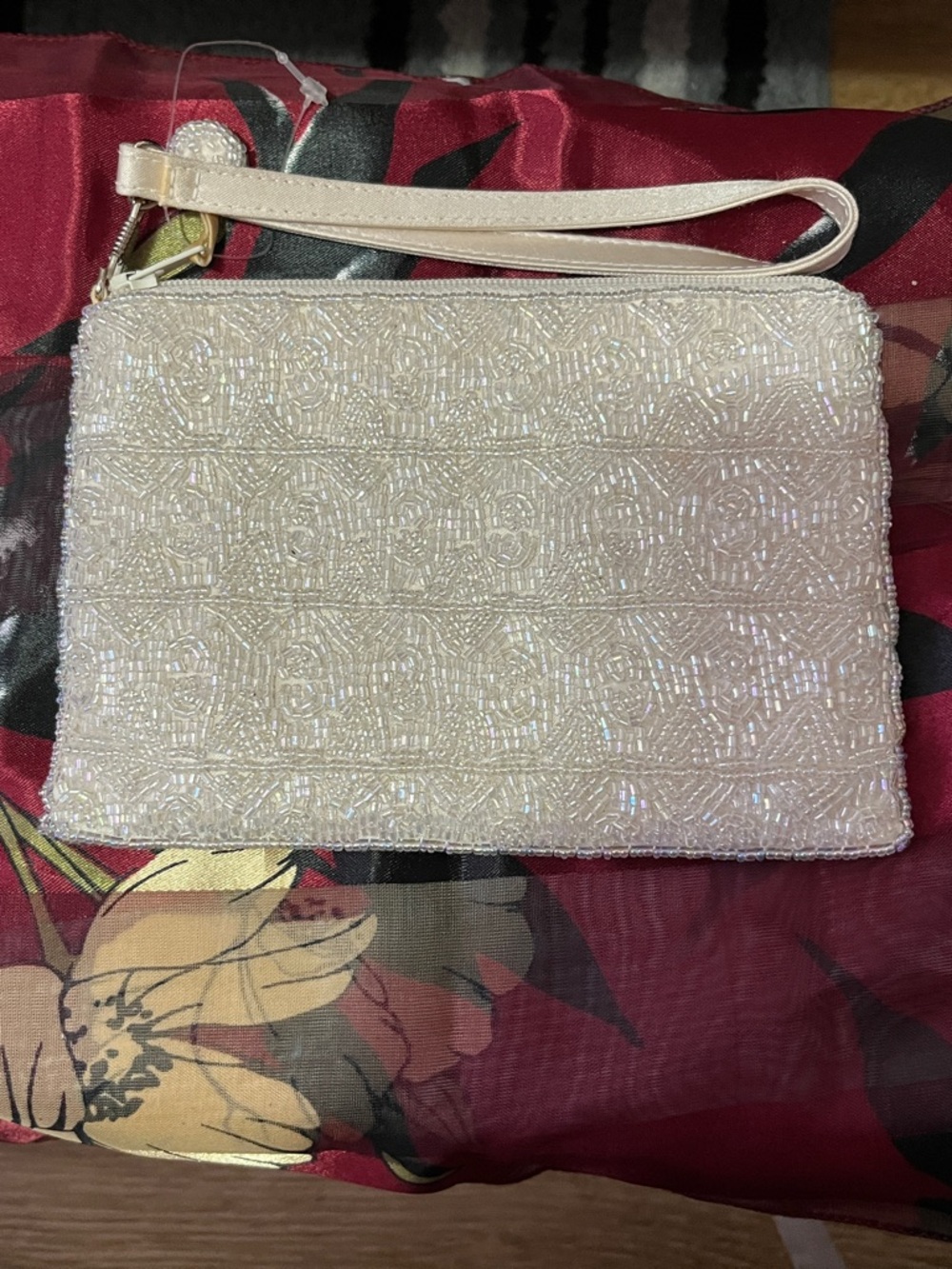 Amanda Smith Iridescent Ivory Beaded Wristlet Clutch